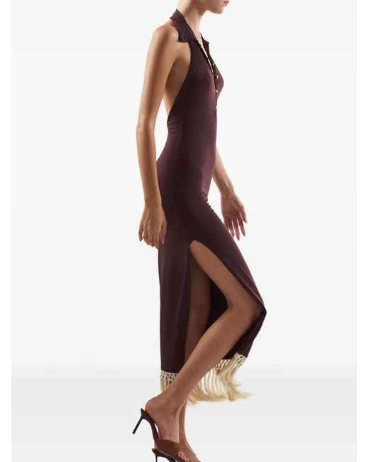 ‎Taller Marmo Purple Tropicana Fringe Collared Midi Dress