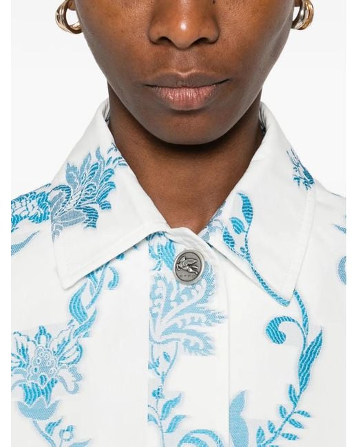 Etro Blue Floral-Pattern Pocket Jacket