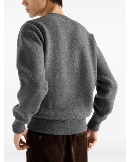 Prada Gray Intarsia-Logo Raglan Sweater for men
