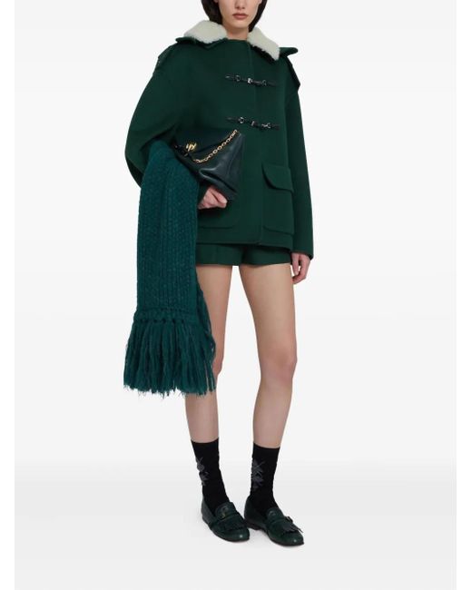 Ermanno Scervino Green Shearling-Collar Hooded Coat