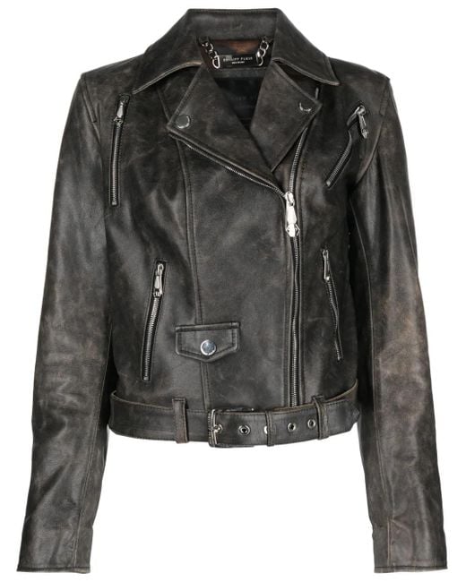Philipp Plein Black Leather Biker Jacket