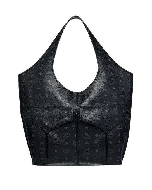 MCM Black Aren Mama Visetos-Pattern Tote Bag