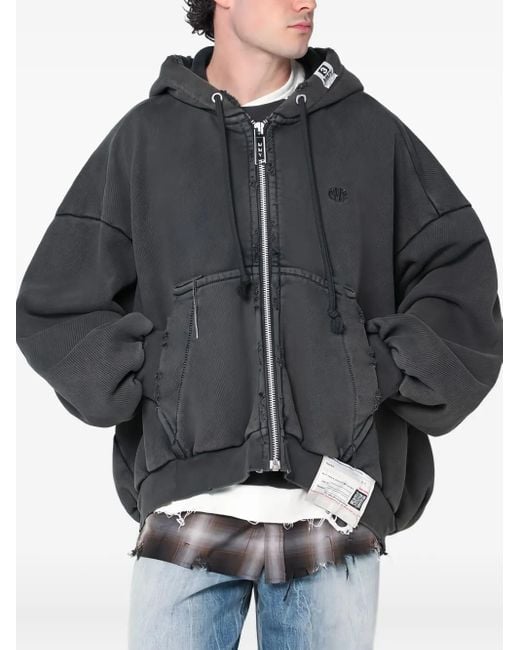 Maison Mihara Yasuhiro Gray Frayed Zip-Up Hoodie for men