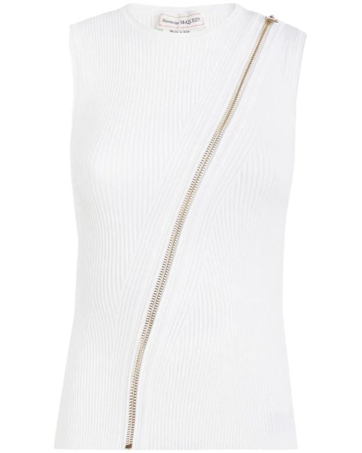 McQueen White Zip-Detailing Vest