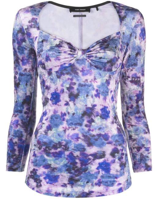 Isabel Marant Blue Gubaia Floral-Printed Velvet Top