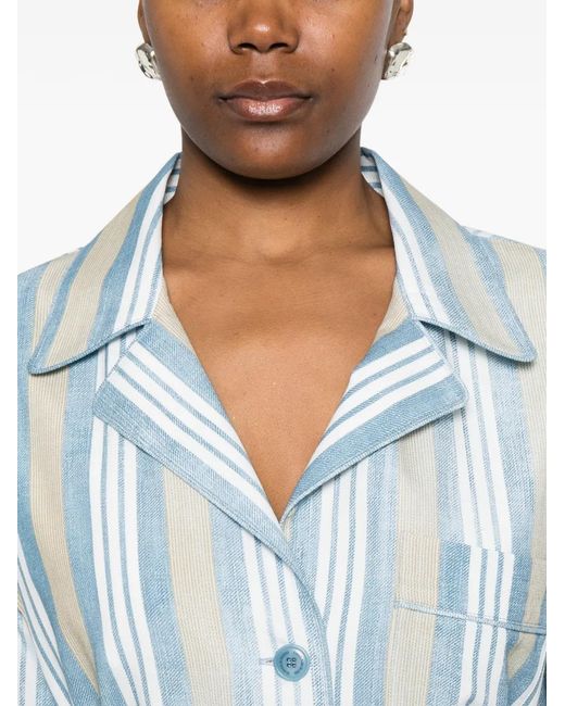 Ermanno Scervino Blue Striped Belted Jacket