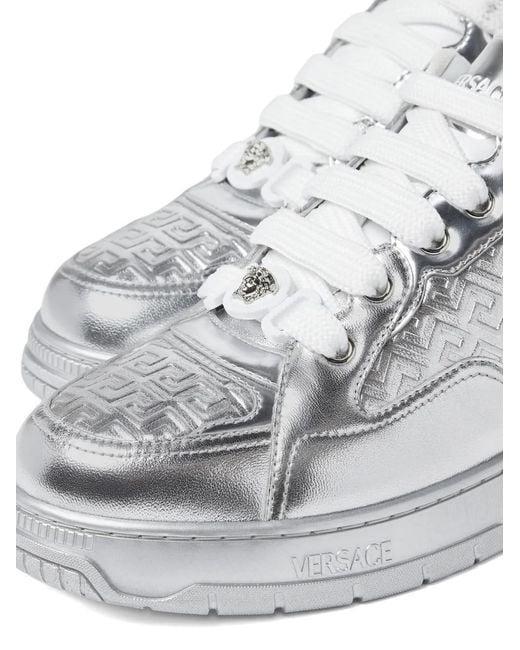 Versace White Biggie Basket Metallic Sneakers for men