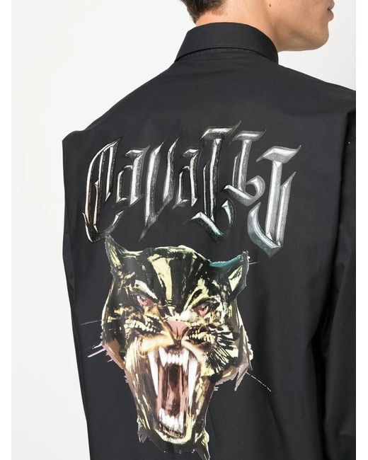 Roberto Cavalli Black Logo Print Cotton Shirt for men