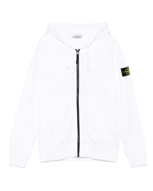 Stone Island White Hooded Sweatshirt With Zip Organic Cotton Fleece for men
