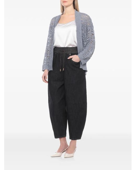Panicale Blue Openwork V-Neck Cardigan