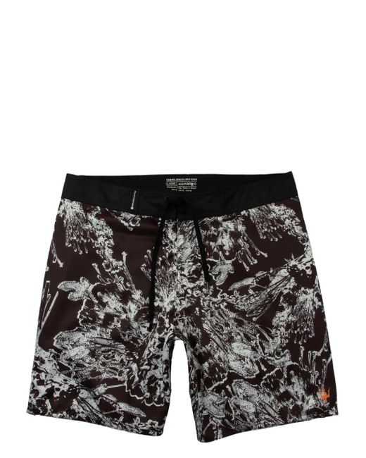 Osklen Black Surf Noise Flower Swim Shorts for men