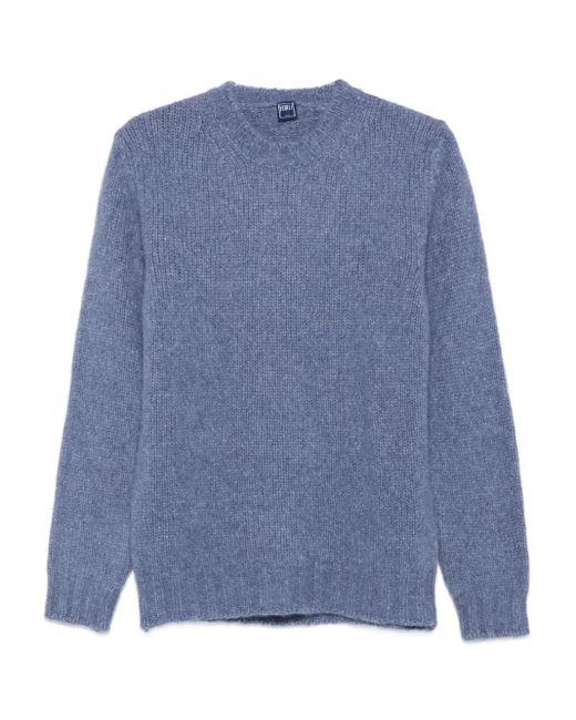 Fedeli Blue Ribbed Crew-Neck Sweater for men