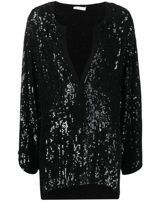 P.A.R.O.S.H. Black Long-Sleeve Sequin Blouse