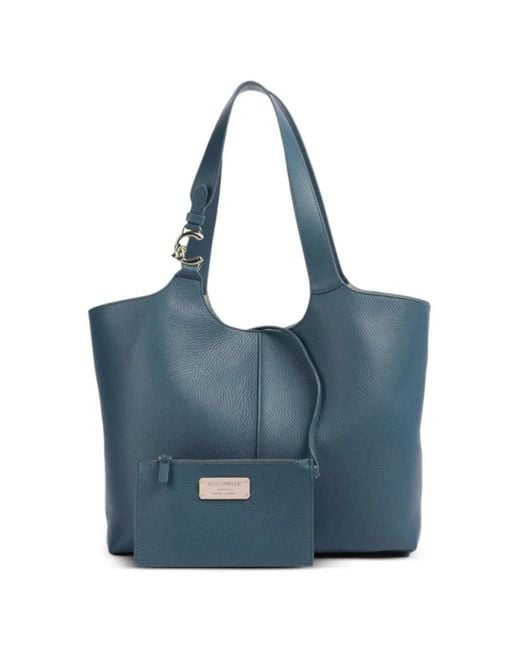 Coccinelle Blue C-Easy Grained-Leather Tote Bag
