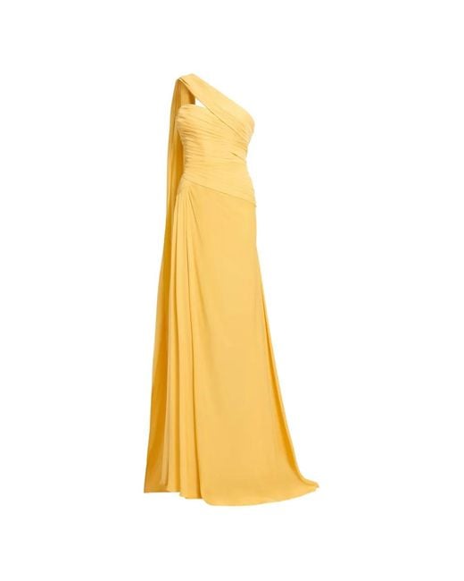 Elie Saab Metallic One-Shoulder Draped Silk Maxi Dress