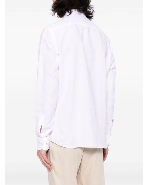 Boss White C-hal Kent Contrast-button Cotton-linen Shirt for men