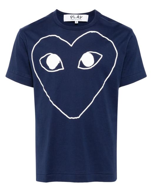 COMME DES GARÇONS PLAY Blue Signature Heart Print Cotton T-Shirt