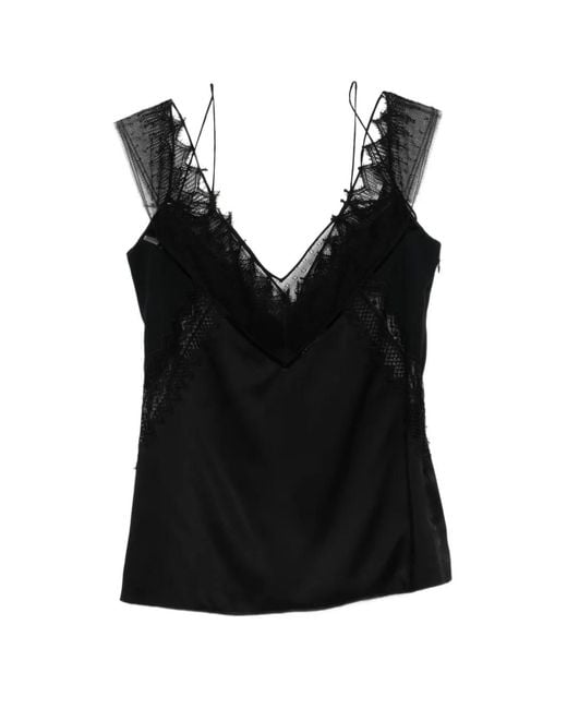 Tom Ford Black Lace-Trim Satin Top