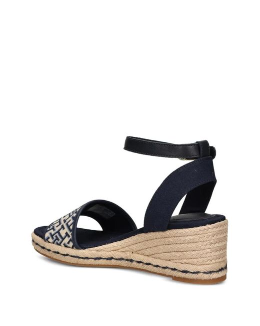 Tommy Hilfiger Blue Monogram-Pattern Wedge Sandals