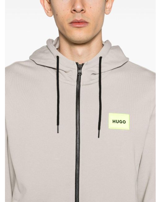 HUGO Gray Logo-patch Zip-up Hoodie for men