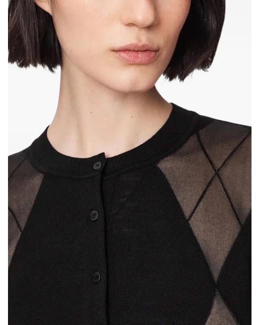 AllSaints Black Argyle-Pattern Mesh-Panel Cardigan