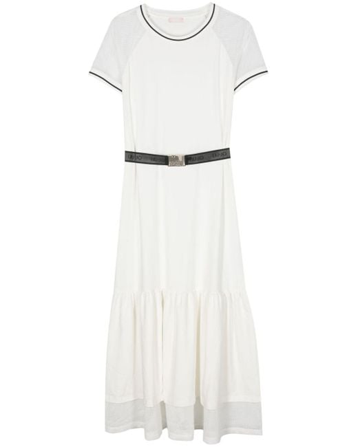 Liu Jo White Semi-sheer Panel Belted Dress
