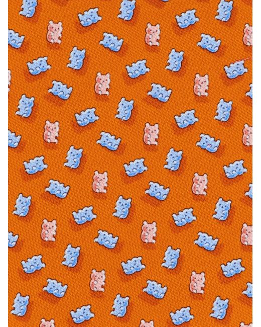 Ferragamo Orange Teddy Bear-print Silk Tie for men