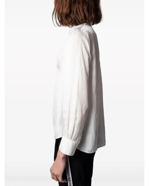 Zadig & Voltaire White Gathered-Detail Satin-Weave Blouse
