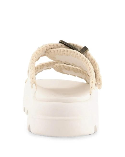 Mou White Eva Crochet-Trim Buckle Slides