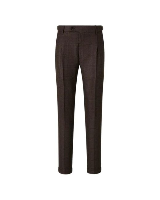 Berwich Black Retrolong Check-Pattern Pleated Trousers for men