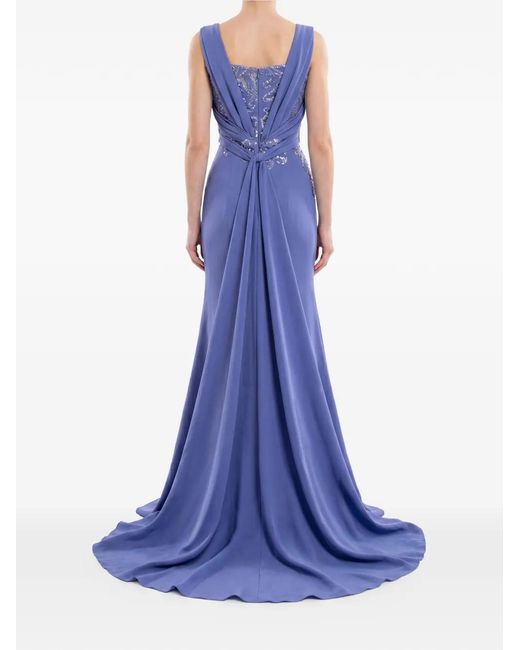 Saiid Kobeisy Purple Sequin-Embellished Draped Maxi Dress