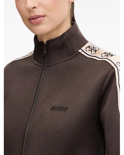 Guess Brown Logo-Tape Zip-Up Sweater