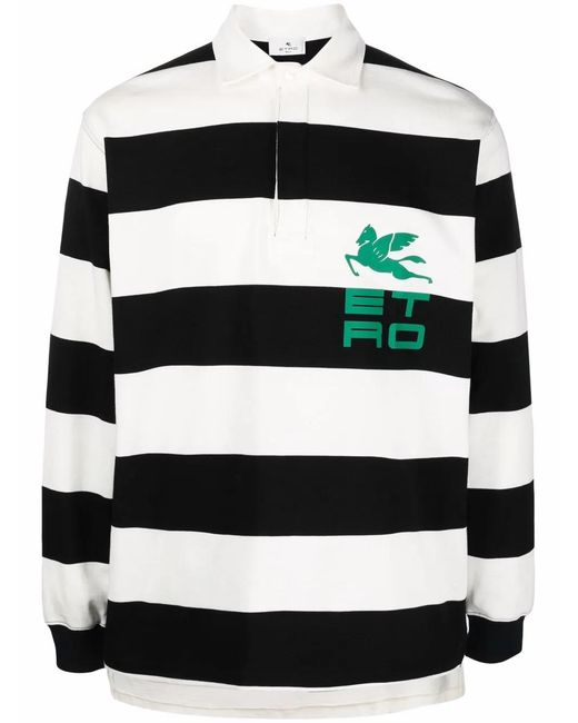 Etro Black Cotton Long Sleeve Polo Shirt for men