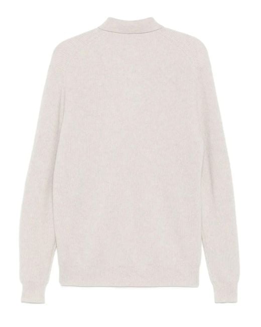 N.Peal Cashmere White Ribbed Polo Shirt for men