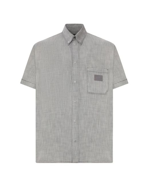 Fendi Gray Logo-Patch Shirt for men