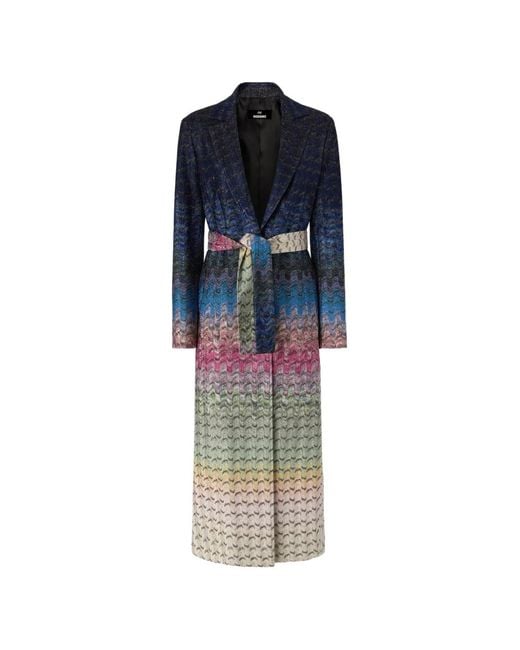 Missoni Blue Zigzag-Knit Belted Coat