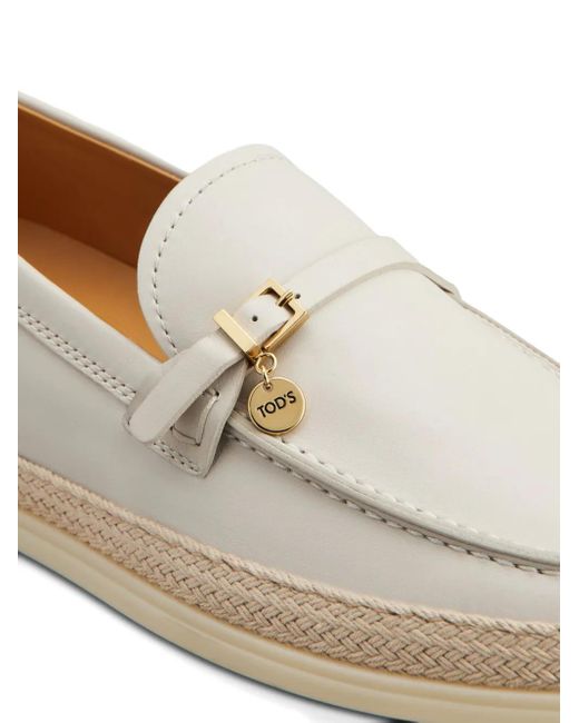 Tod's White Buckle-Detail Leather Loafers