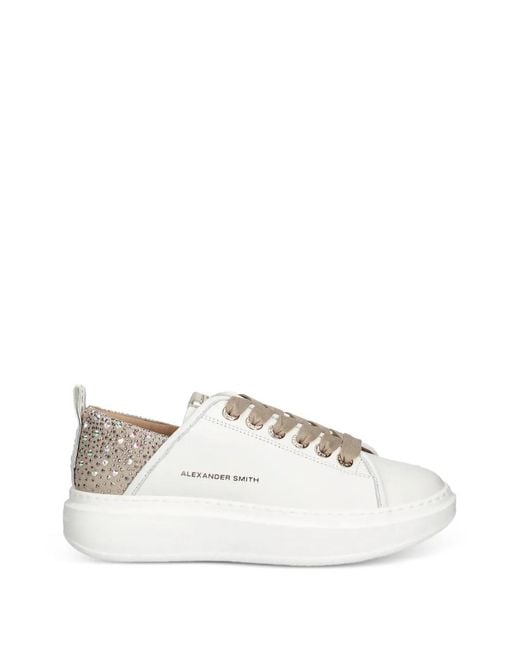 Alexander Smith White Wembley Embellished Low-Top Sneakers