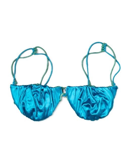 Isa Boulder Blue Reversible Ruched Bikini Top