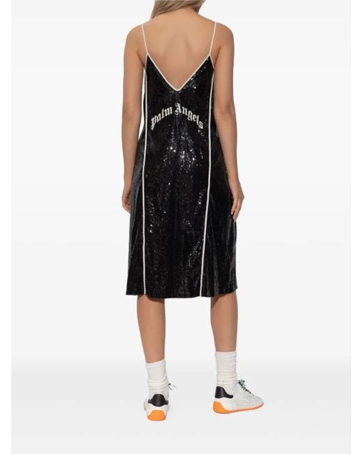 Palm Angels Black Sequinned Split-Detail Mini Dress