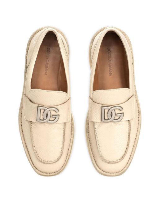 Dolce & Gabbana Natural Logo-plaque Leather Loafers for men
