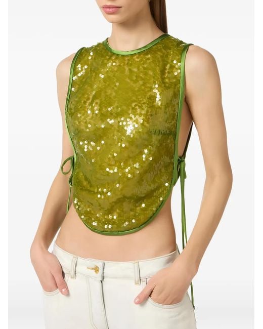 Elisabetta Franchi Green Tulle Bib With Sequins