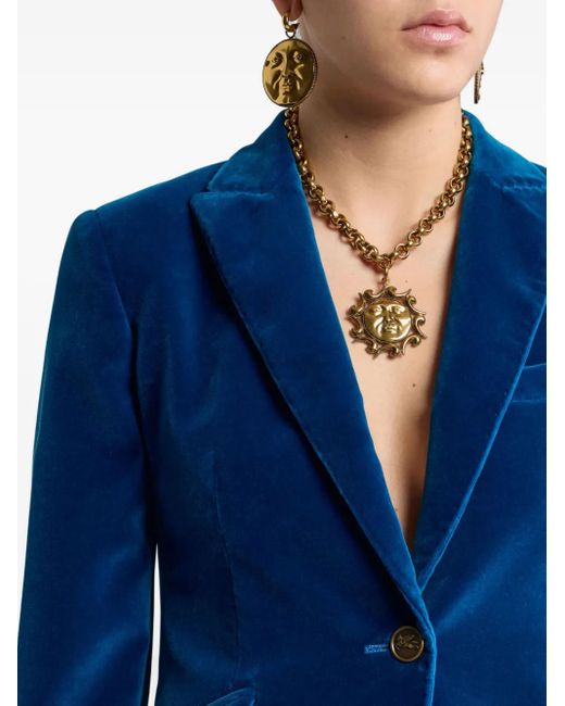 Etro Blue Single-Breasted Velvet Blazer