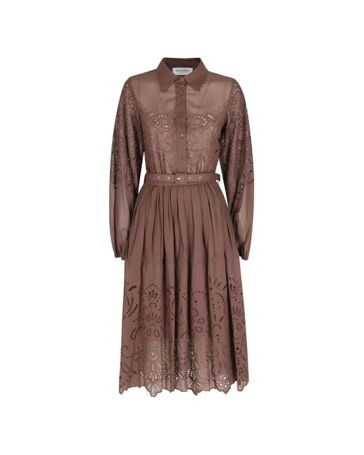 ERMANNO FIRENZE Brown Cutout-Detail Belted Midi Dress