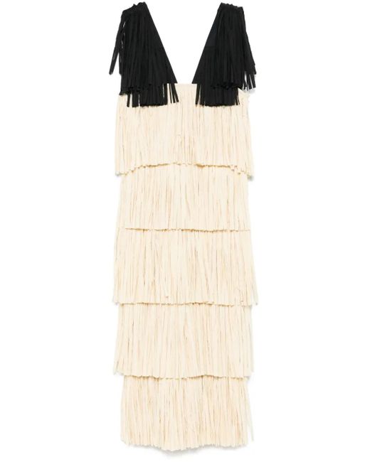 Nanushka Natural Fringed Midi Dress