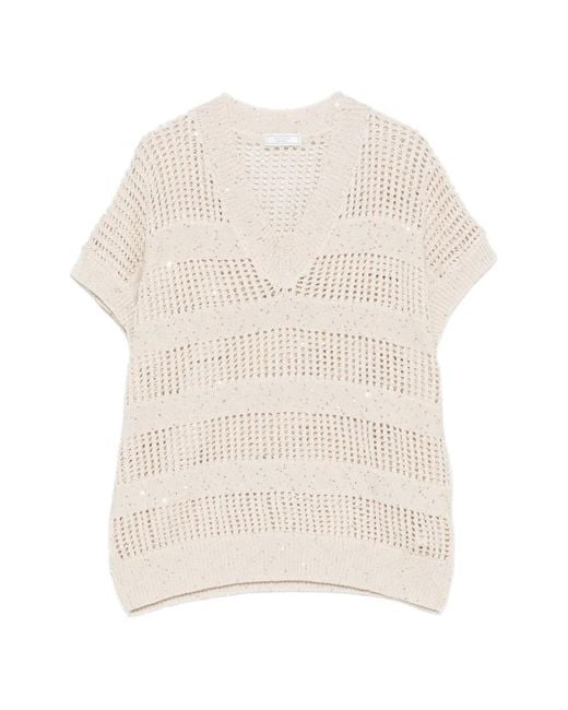 Peserico White V-Neck Sweater