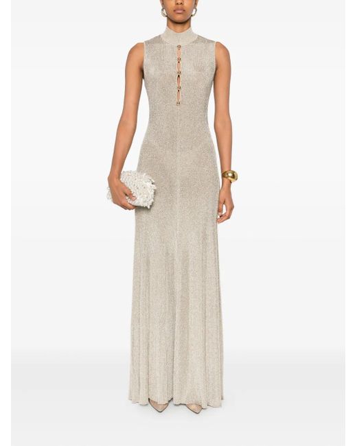 Self-Portrait White Turtleneck Button-Front Maxi Evening Dress