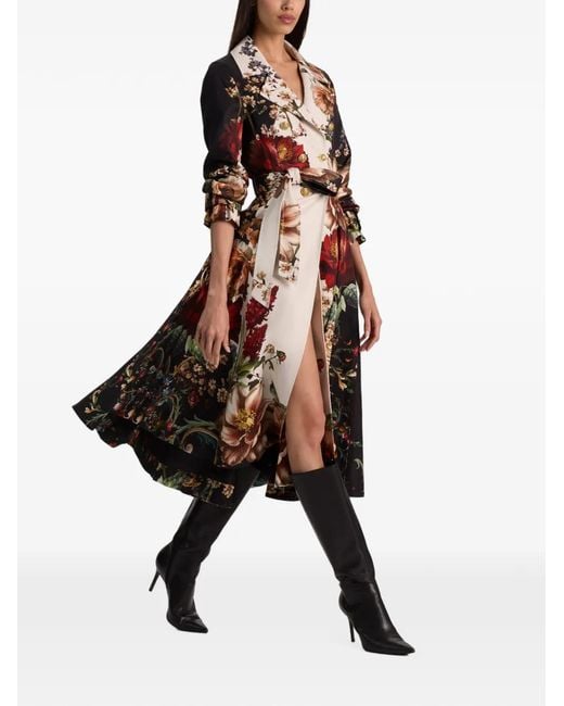 Alice + Olivia White Ellie Floral-Print Trench Coat