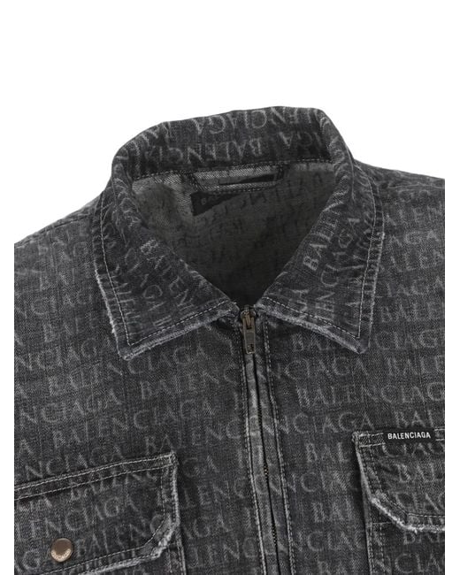 Balenciaga Gray Chest Pockets Logo Print Shirt Jacket for men