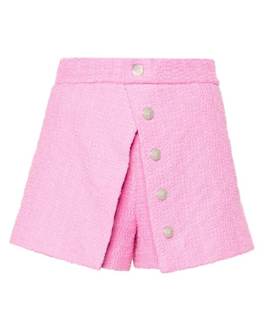 Maje Pink Overlapping-panel Tweed Shorts